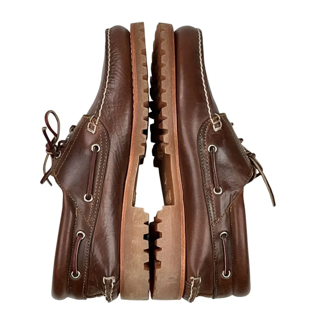 Timberland 3-Eye Lug Boat Shoes Brown Full Grain Leather Mens Size 11 M Handsewn